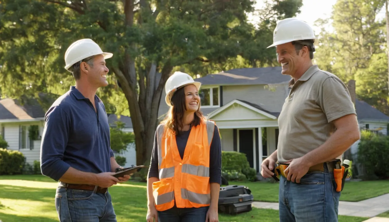 Friendly tree removal provider talking with a homeowner in a residential yard near Elgin